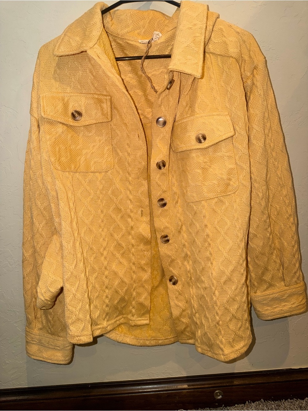 New in waffle button up sweater super thick mustard yellow